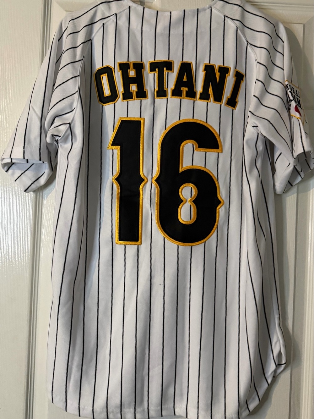 Shohei Ohtani White & Black Pinstripe Baseball Jersey - Number 16
